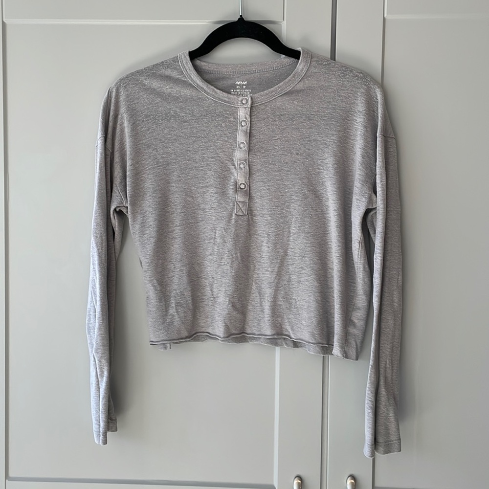 Aerie semi sheer gray Henley with snaps